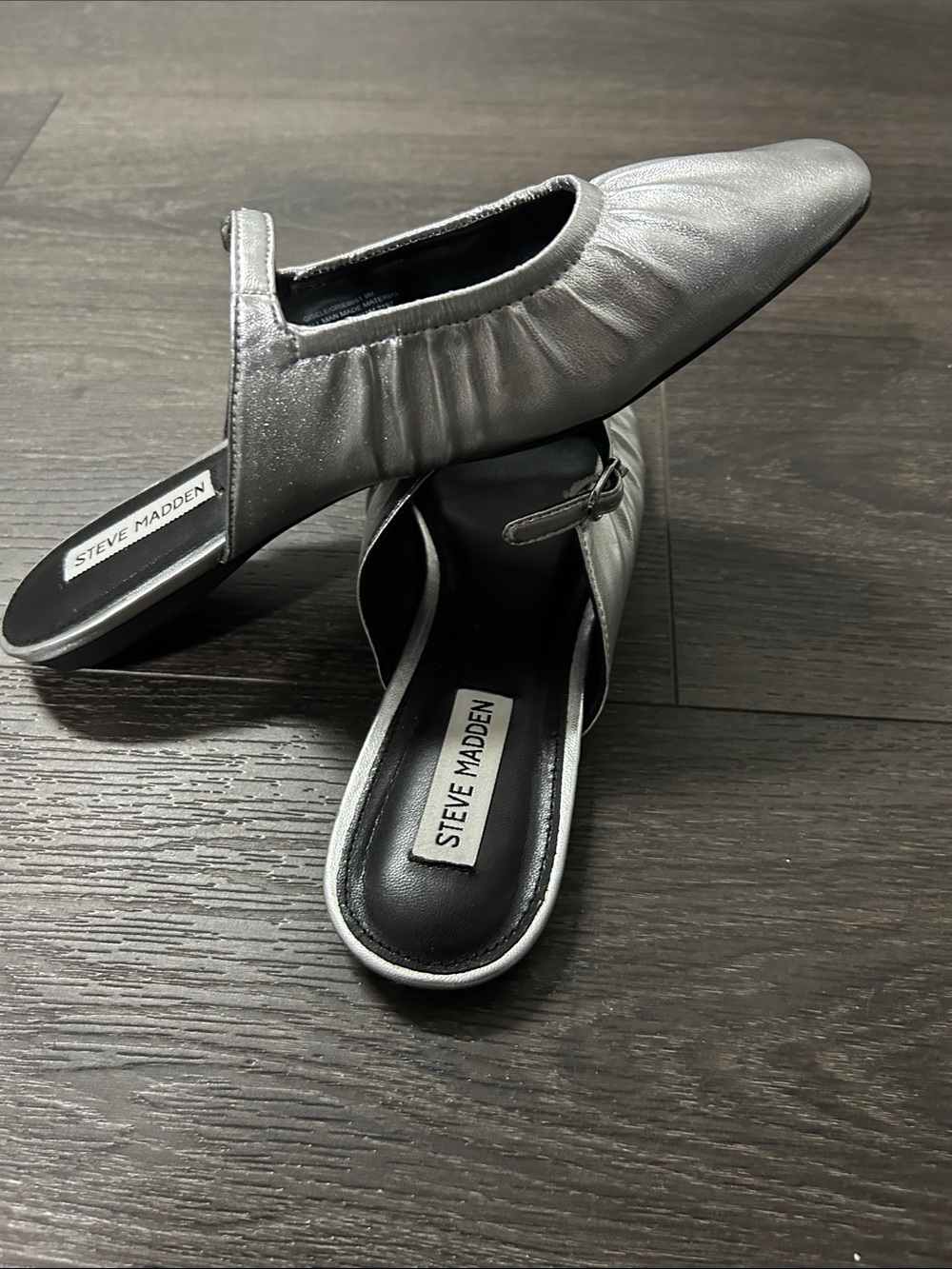 Steve Madden Gisele Metallic Silver Mary Jane Mules - Picture 3 of 5